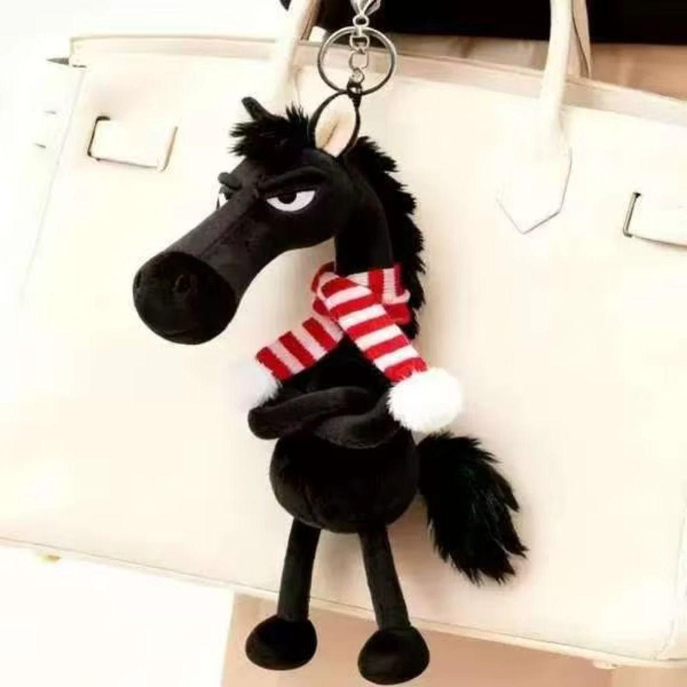 Creative Plush Dark Horse Keychain Mascot Dolls Zodiac Pony Figurine Children Toy