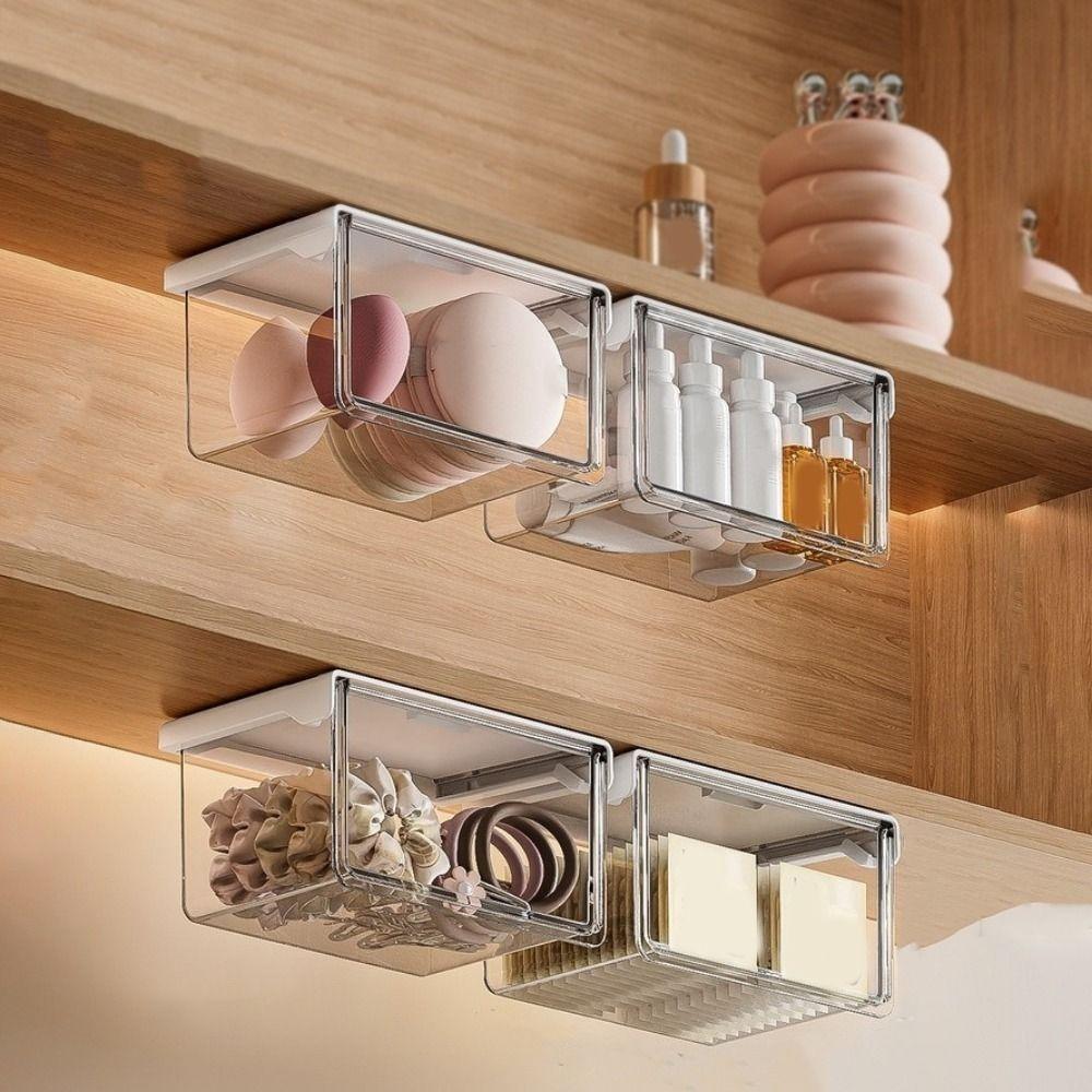 Plastic Under Desk Drawer Organizer Self Adhesive Makeup Storage Container  Under Mirror Cabinet