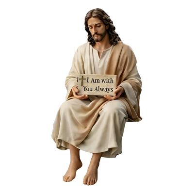 Sitting Design Jesus Resin Figurine Desk Companion I Am With You Always Sign Virgin Mary Statue Resin Material