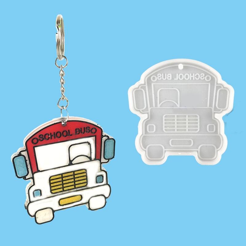 DIY Cartoon School Bus Keychain Silicone Epoxy Mold DIY Keychain Pendant Jewelry Crafting Mould for Bag Decorations