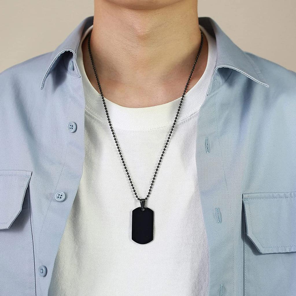 Colier cu etichetă pentru câine - Lanț militar cu etichetă pentru câine din oțel inoxidabil pentru bărbați, femei, colier cu bile de mărgele 23,6 inci