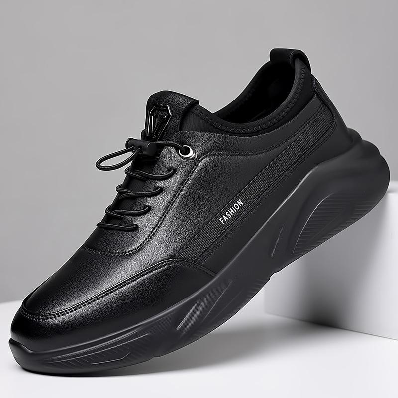 Men's Shoes 2024 Autumn Trendy Sneakers Soft Sole Breathable Black British Men's Outdoor Casual Sports Leather Shoes Size 38-44