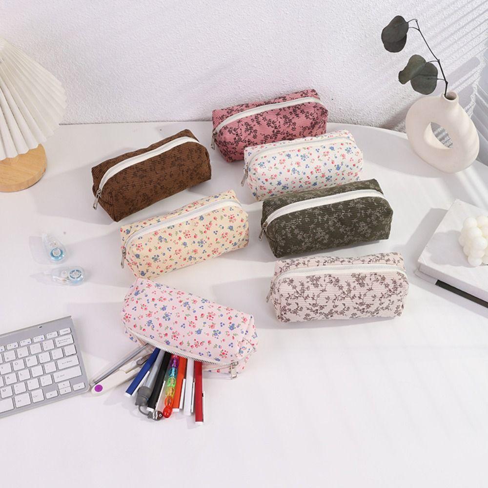 Cartoon Fresh Floral Pen Bag Large Capacity Portable Stationery Bag Multifunctional Pencil Case Gift