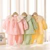 2 Peças/Conjunto Pijama Feminino Renda Gola Redonda Laço Xadrez Conjunto Casa Verão Respirável Baby Doll Colarinho Top Pijama Fofo Solto Roupa Infantil