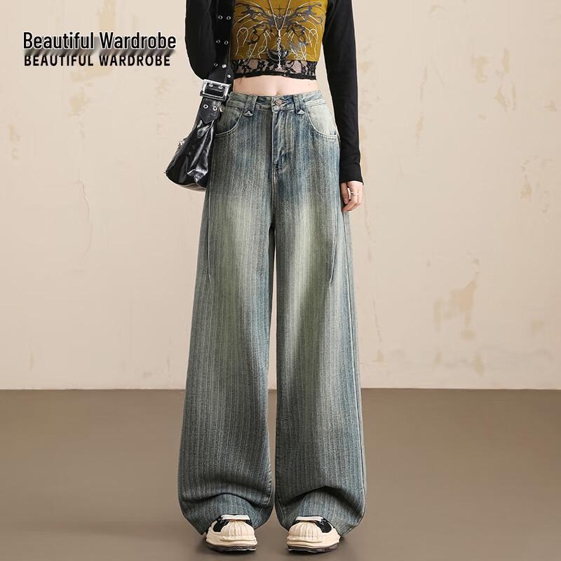 

Beautiful Wardrobe Women s High-Waist Striped Wide-Leg Jeans XS
