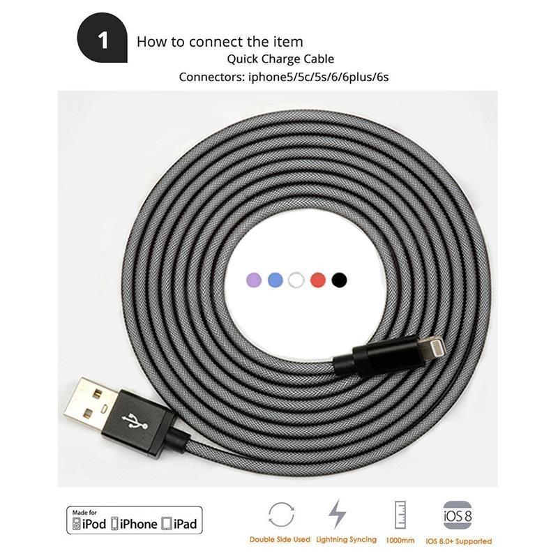 Braided Lighting Black Usb Charge Cable Sync Cord For Ios Iphone
