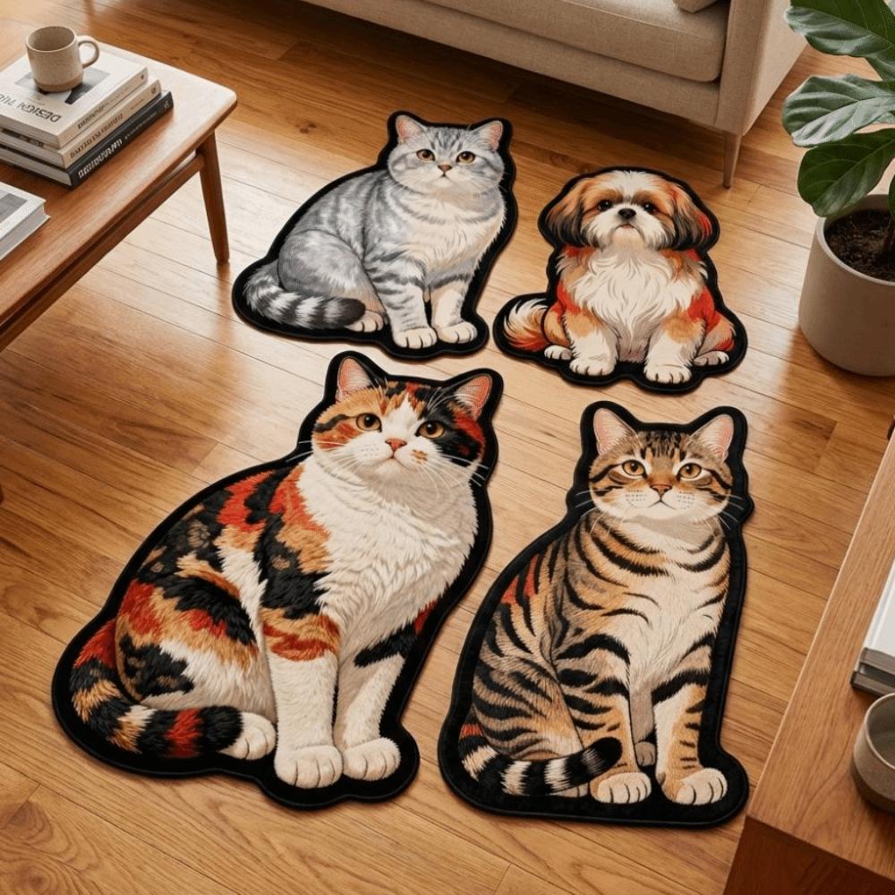 2D Flat Animal Doormat Special-shaped Room Floor Rug New Cat Carpet Bedroom Living Room Decor