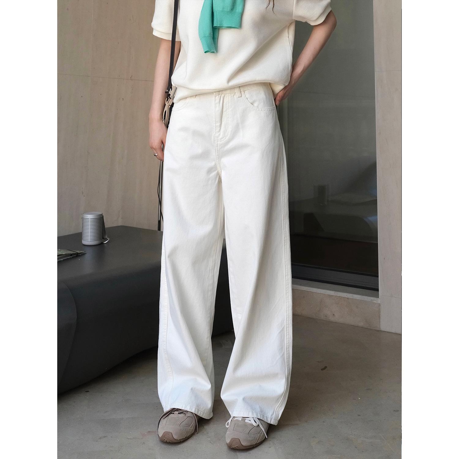 

Louvre Autumn Korean Style Comfortable White Straight-Leg Jeans - Women s Casual Skin-Friendly Trousers Large кремовый/белый