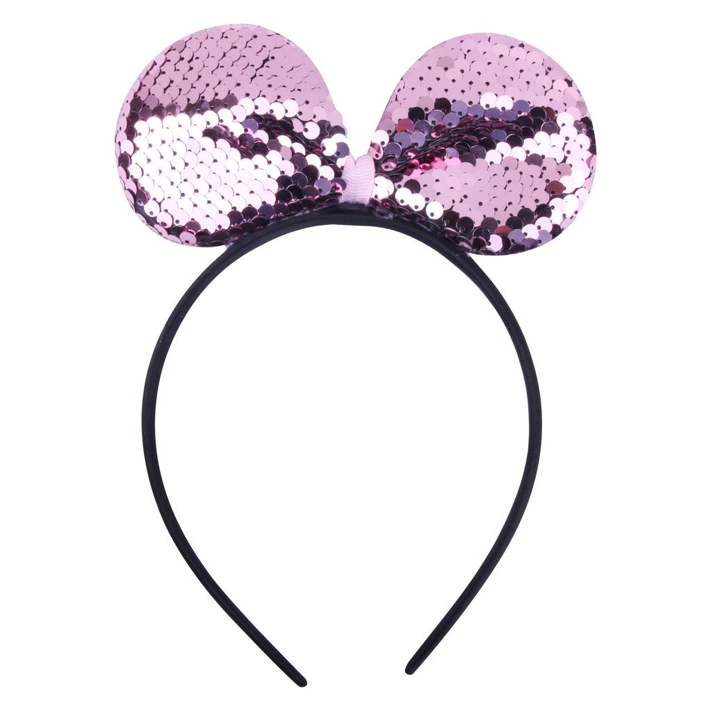Shiny Sequin Mouse Ear Headband Cute Hair Hoop for Girls & Women Theme Birthday Party Accessory