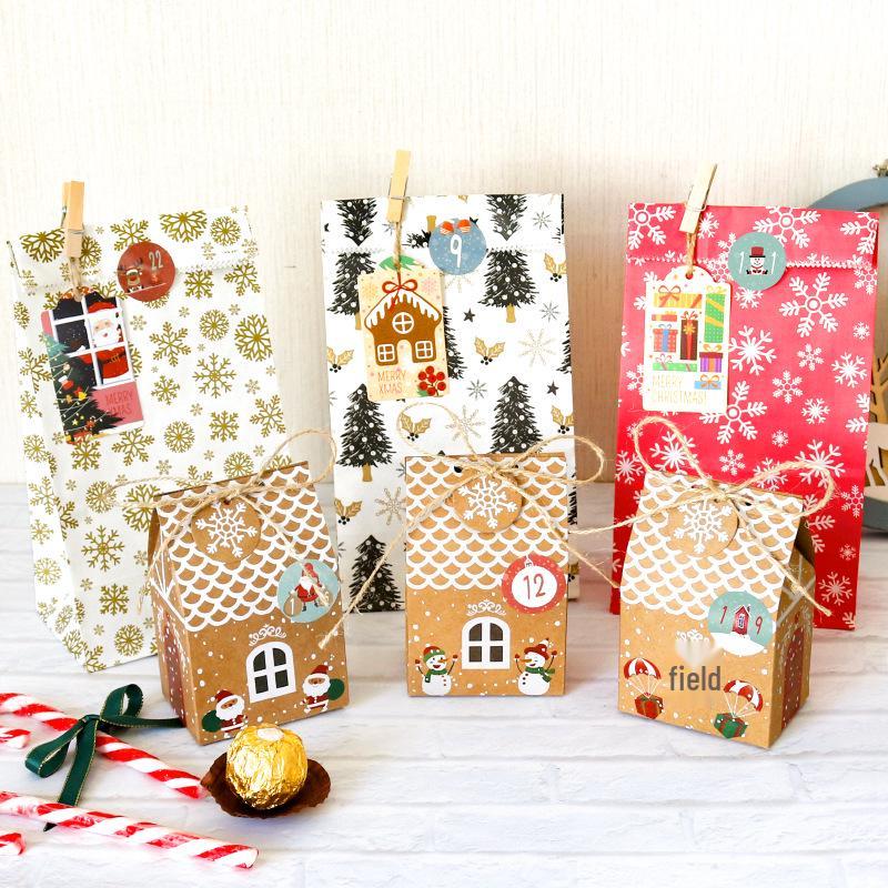Christmas Gift Packaging Set with Stickers - 24 Creative Paper Bags and Boxes