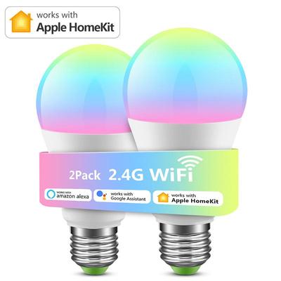 2 paket 9W WiFi akıllı ampul MFI Homekit E27 LED RGB RGBW kısılabilir lamba Apple Homekit Siri Alexa Google asistan ile uyumlu