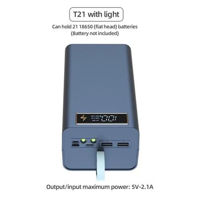 T21 21x18650 Flashlight Battery Charger Box Power Bank Holder DIY Shell Case Dual USB 18650 Battery Shell Storage Organize