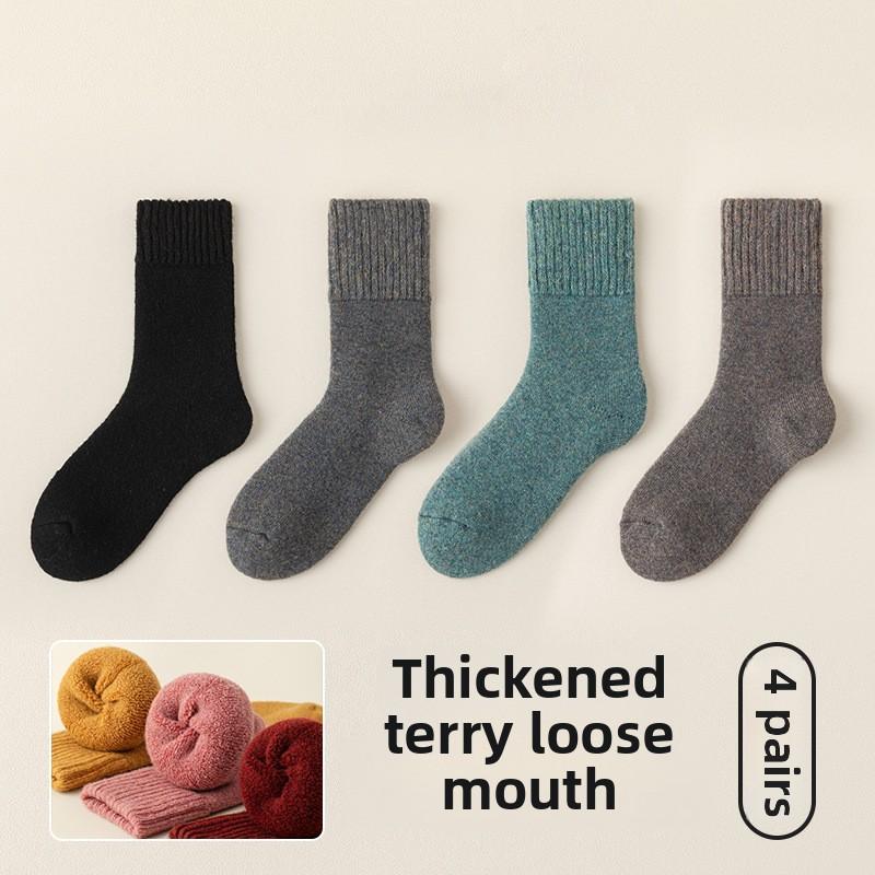 4 Pairs of Female Terry Winter Heating In The Ultra Thick Soft Waxy Held On Wool Tube Socks