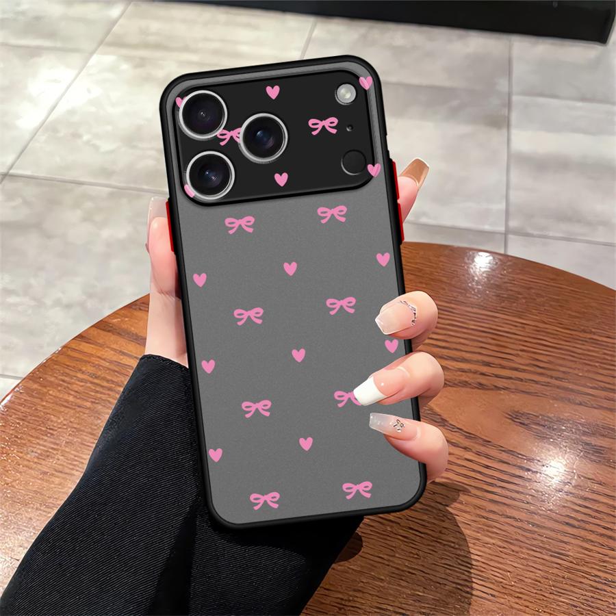 

INS Korean Cute Love Heart Bow Funda Back Phone Cover Case for iPhone 17 Pro Max 16 Plus 14 7 8 SE 13 Mini 12 15 Air 11 XS XR iPhone 16 Pro Max