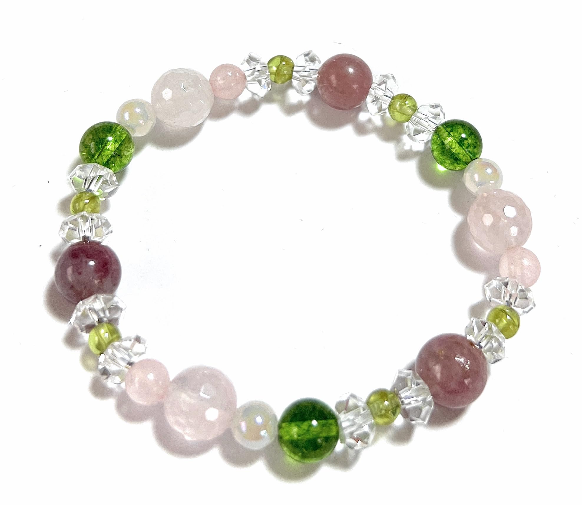 

Браслет из натурального камня Power Stone Розовый турмалин Кремний Мадагаскарский розовый кварц Перидот Кристалл Внутренний диаметр Сделано в Японии [Malline Marine]