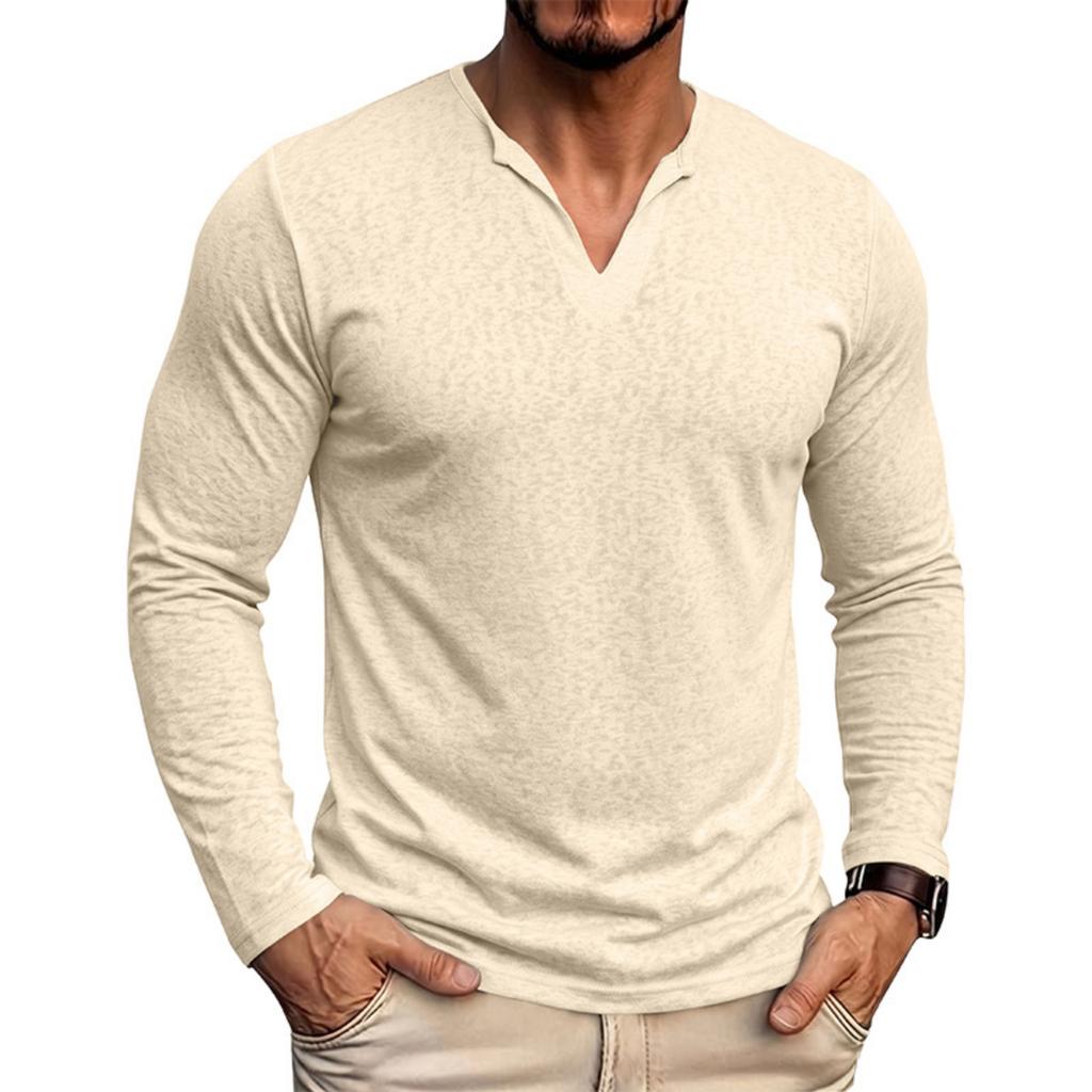 Men's Long Sleeve V-Neck Shirt Casual Base Layer Top for Everyday Wear