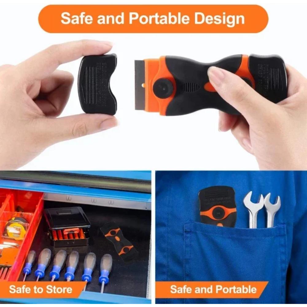 Plastic & Metal Razor Blade Scraper, Window Glass Cleaner, Vinyl Film & Adhesive Remover Tool for Car & Home