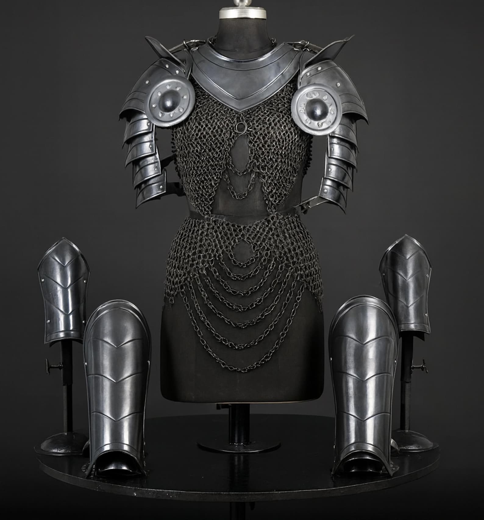 Women s Blackened Steel Knight Armor Set Medieval Warrior LARP Cosplay Costume