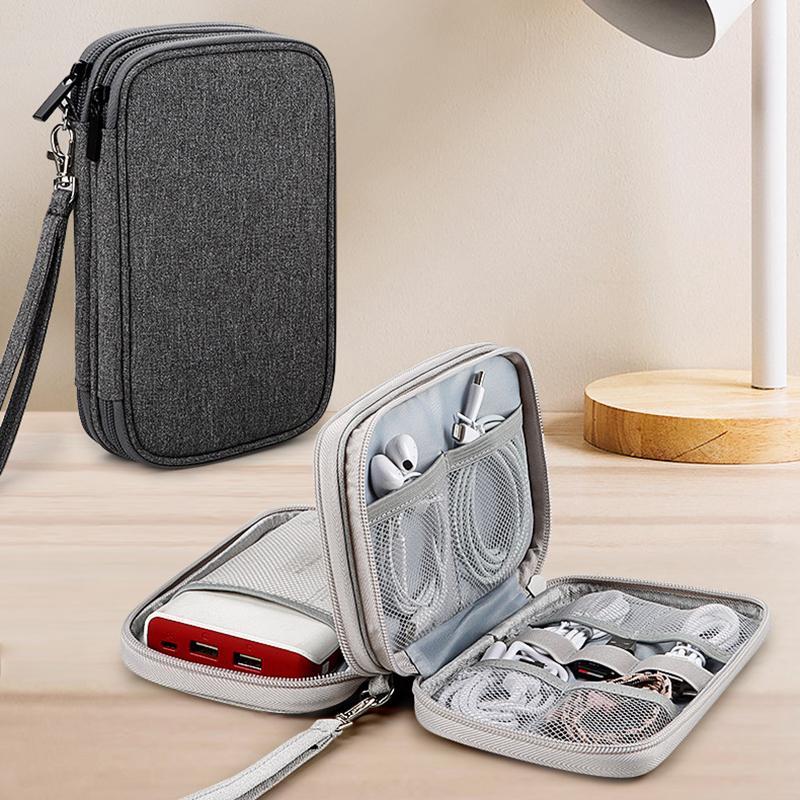 

Dual Layer Cable Organizer Waterproof Portable Digital Storage Bag,Size M Grey