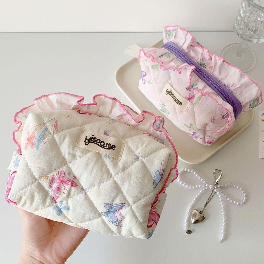 Lace Butterfly Print Toiletry Storage Bag Large Capacity Lace Pen Bag Sweet Storage Bags  Women
