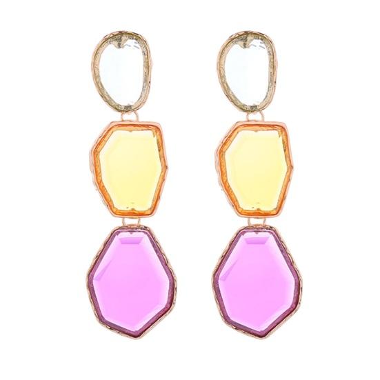 1 Pair Women Long Earrings Resin Irregular Geometric Shape Hanging Multi-layer Smooth Electroplated Ear