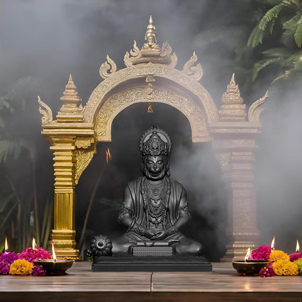 Black Hanuman Ji Idol Statue for Car Dashboard - Divine Bajrangbali Murti, Perfect Hindu God Gift Item and Home Puja Decoration