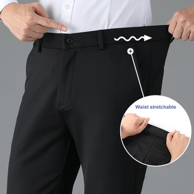 Men Suit Pants Slim Fit Straight Formal Business Style Pure Color Button Zipper Closure Stretchy Pockets Office Wear Meeting Long Trousers
