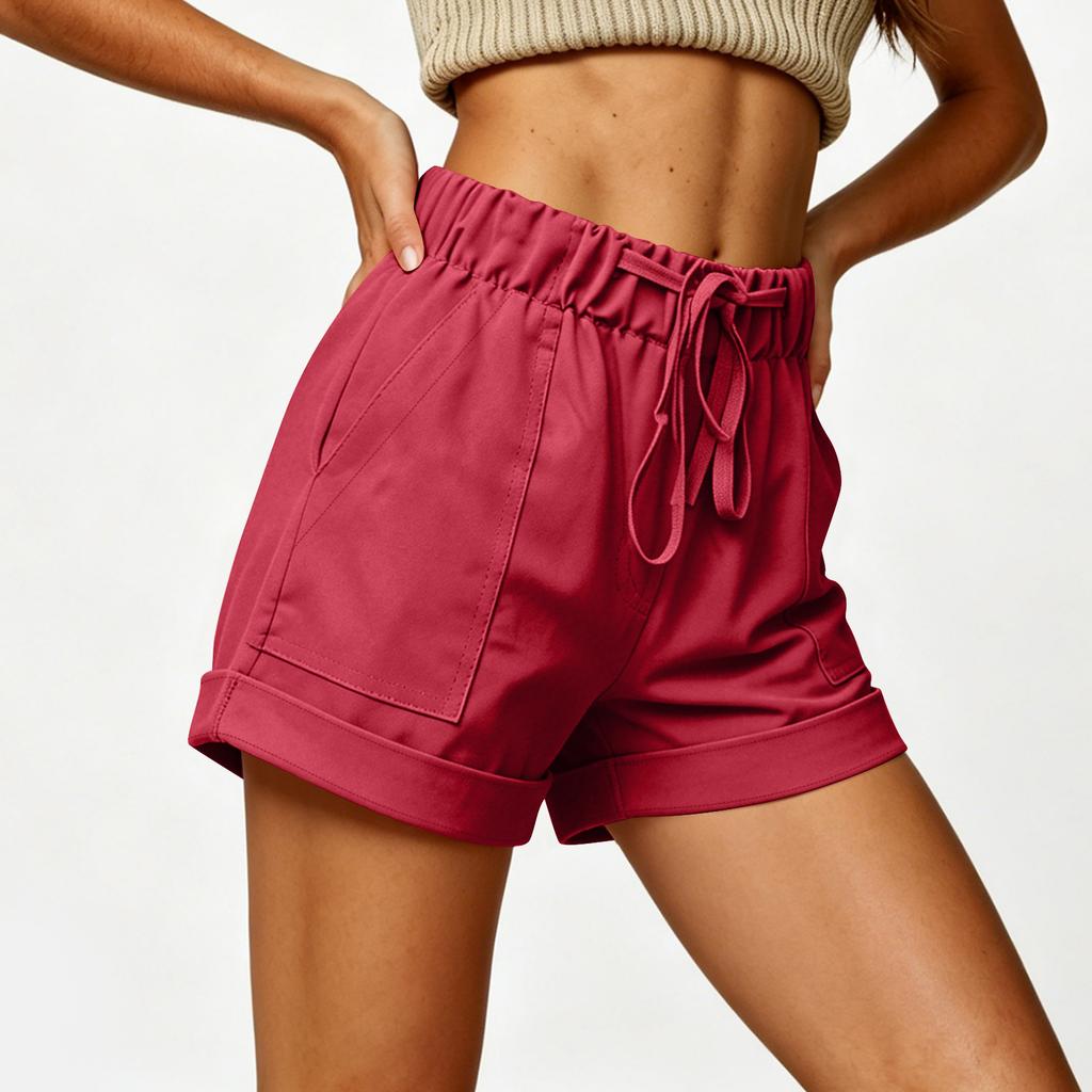Women Casual Loose Fit Shorts with Pockets Elastic Waistband Drawstring Adjustable Summer Beach Shorts