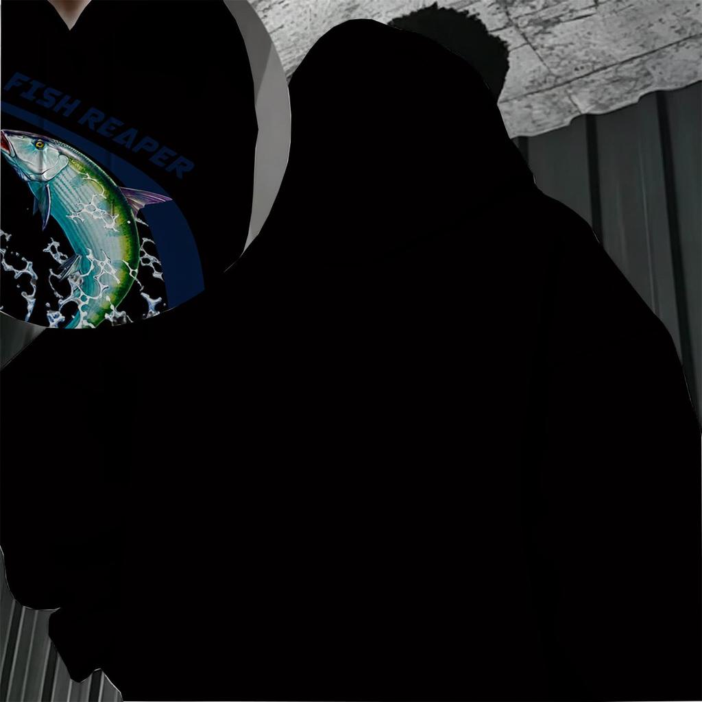 Men's Hoodie Fish Reaper Series, 2D Graphic, Soft Breathable Cotton, Versatile Fashion, Casual Daily Wear Thanksgiving Top