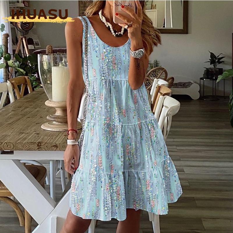 IHUASU Mode Sommer Frühling Ärmellos U-Ausschnitt Freizeitkleider Einzigartiges Design