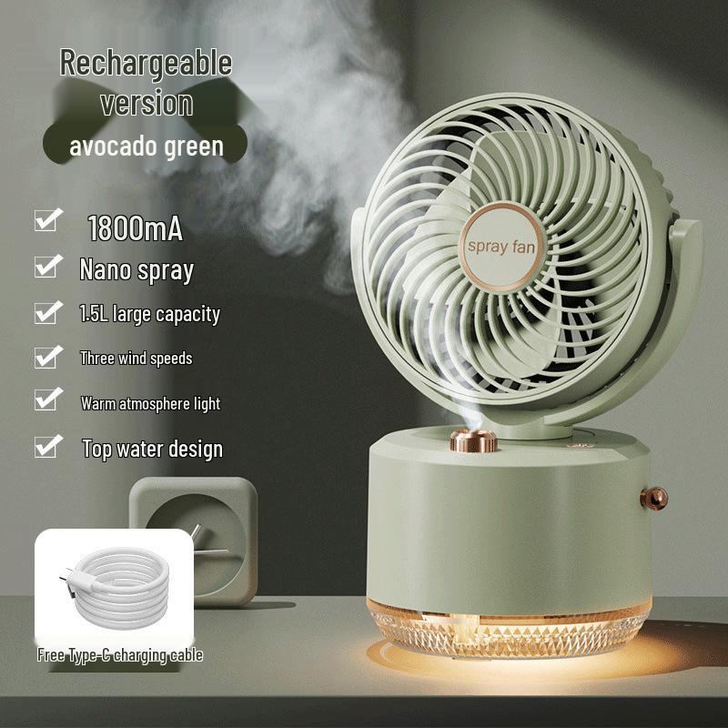 Compact 2-in-1 Desktop & Dorm Fan with Spray USB Charging Cable