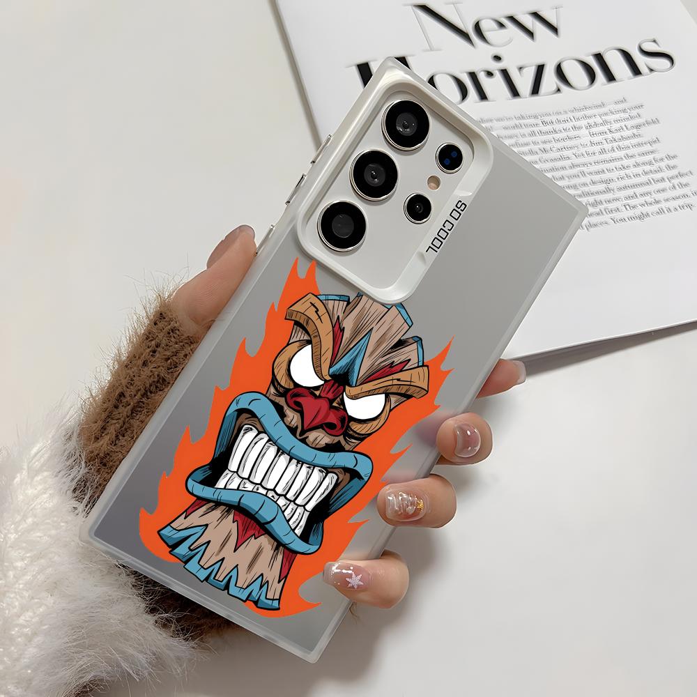 TIKI Tribal Mask Phone Case For Samsung Galaxy S25 Edge S24 S23 S22 S21 S20 Ultra Funda Silicone Silver Cover