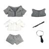 20cm Plush Clothes: Suit, Jacket, White Shirt, Shorts, Vest, Tie, Belt, Interchangeable Cotton Doll Clothes (Grey)