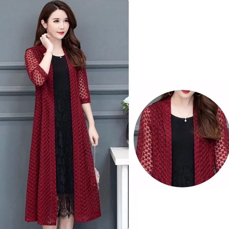 Hemdschal Damen Mittellanges Temperament Sommer Außenstrickjacke Sonnenschutz Außen Drape Top Mesh Mantel