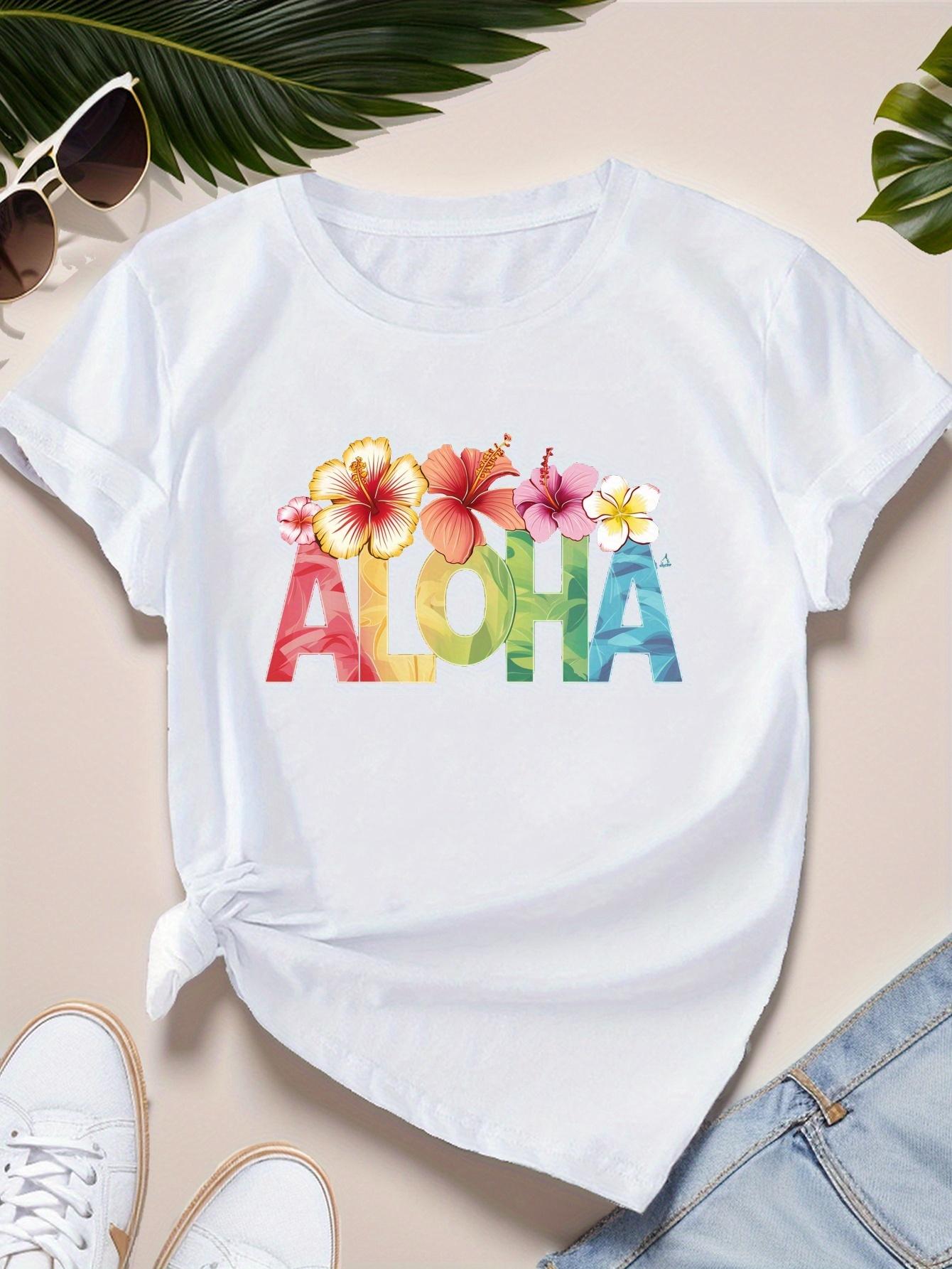 Aloha With Tropical Flowers Printed Unisexs Tshirt Sports Short Sleeve Tshirt Summer Harajuku Streetwear Tops Unisexs Clothing S