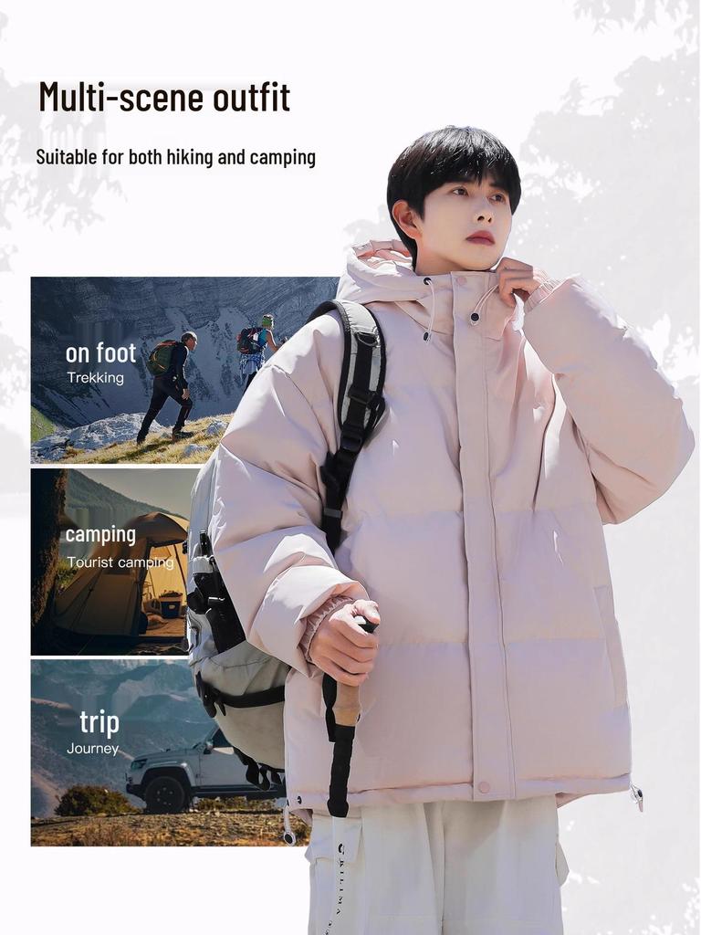 Men's Winter Solid Color Hooded Cotton Jacket - Loose, Casual, Warm Outerwear for Teens