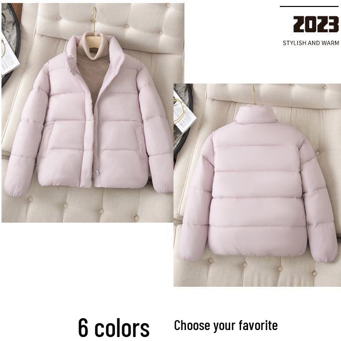 Women's Short Winter Puffer Coat - Stand Collar, Thickened, Loose Fit, Korean Style