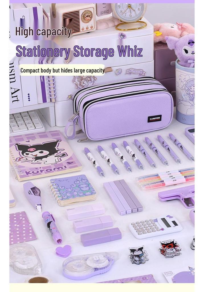 Large Capacity Three-Layer Pencil Case with Color Blocking - Multi-functional Stationery Box for Students