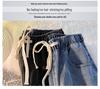 Women's Light Blue Elastic Waist Denim Jeans: Spring/Summer Loose, Slim, Straight, Wide-Leg, Petite, Casual, Comfortable.