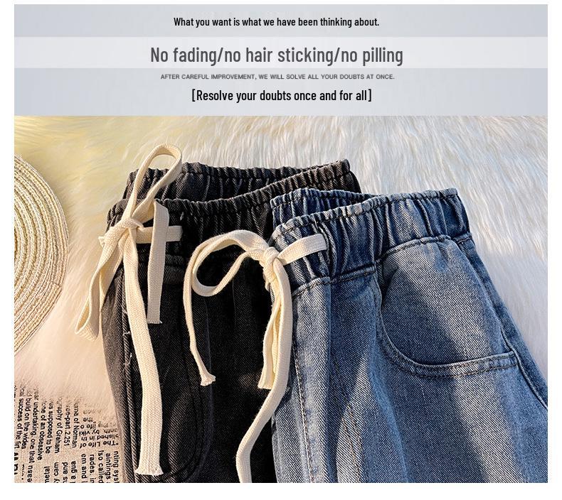 Women's Light Blue Elastic Waist Denim Jeans: Spring/Summer Loose, Slim, Straight, Wide-Leg, Petite, Casual, Comfortable.