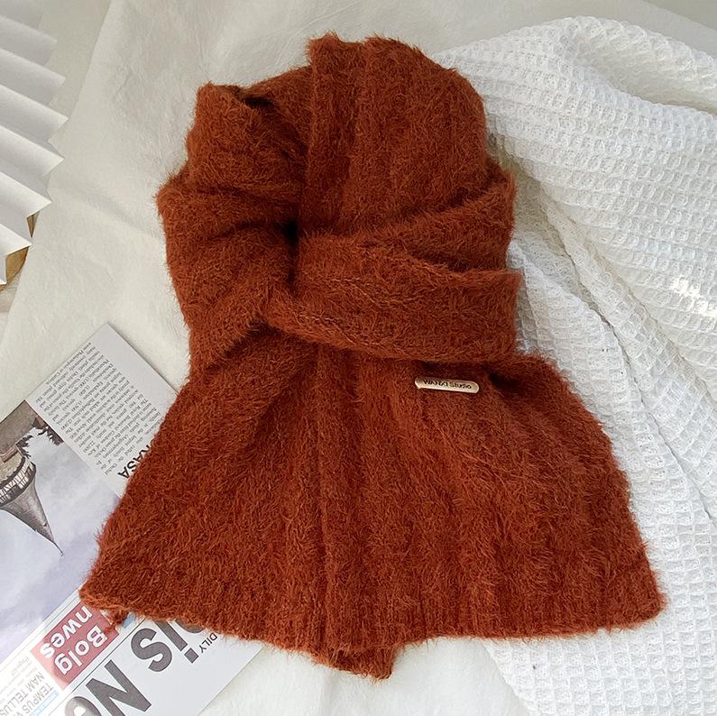 Women's Knitted Wool Blend Winter Scarf - Trendy Korean Style, High-End Cashmere Feel, Versatile for Students