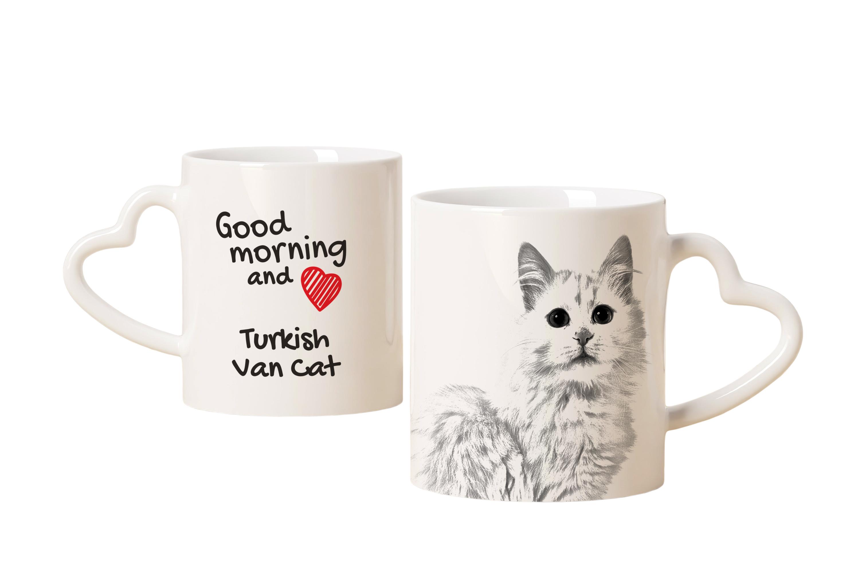 

Turkish van - cat mug, adorable heart-shaped handle mug, universal gift from Art-Dog brand білий