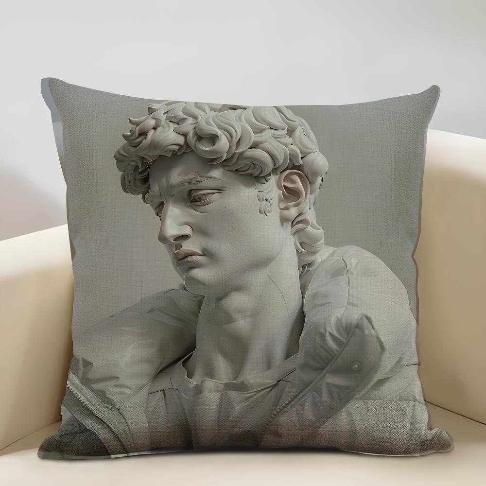 David Sculpture Cushion Cover Household Decoration Linen Sofa Cushion Cover: Skin-Friendly & Breathable With Invisible Zipper