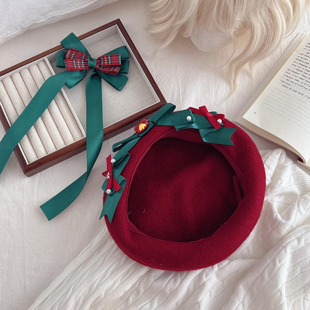 Fashion Lolita Hat Ribbon Bowknot Winter Beanie Cap Y2K Japanese Style Beret Teenage
