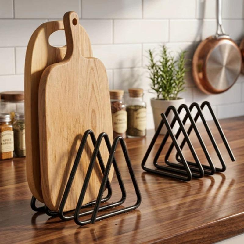 Cutting Board Storage Rack Triangular Kitchen Shelf Space Saving Organizer for Cabinet Countertop