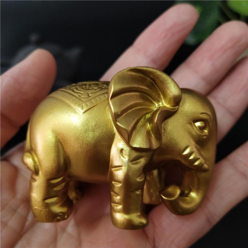 Gold Elephant Statue Sculpture Carved Craft Animal Elephant Figurines Ornament For Home Office Desktop Decoration Garden Statues