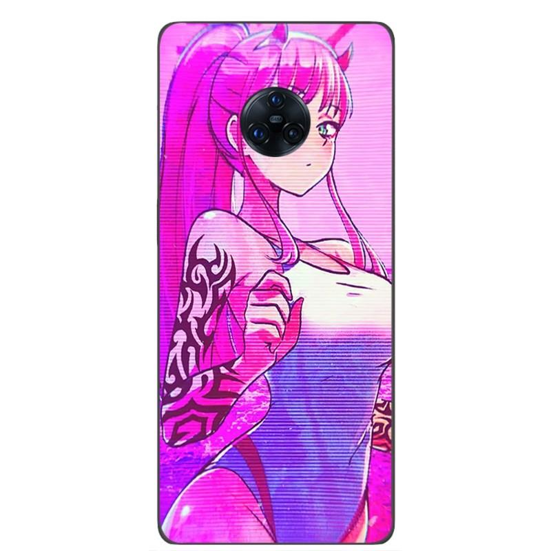 Vaporwave Glitch Neon Anime Girl Phone Case For VIVO Y95 Y93 Y31 Y20 V19 V17 V15 Pro X60 NEX Soft Black Phone Cover