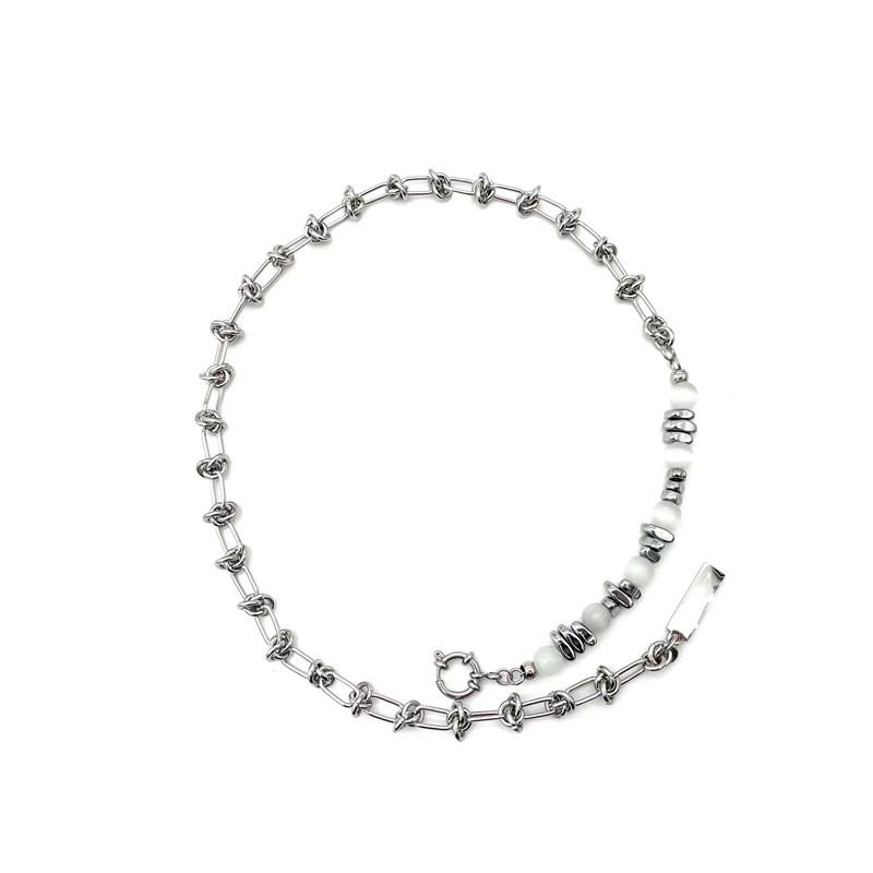 Modern Titanium Steel Collar Chain With Natural Stone Accents For Daily Accessory