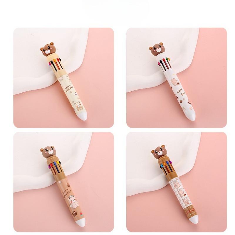 1 Pc Little Bear Ten Color Ballpoint Pen Fluent Writing Suitable for Office Work, Brushing Questions, Signing Writing, Diaries, Notes, Student Class