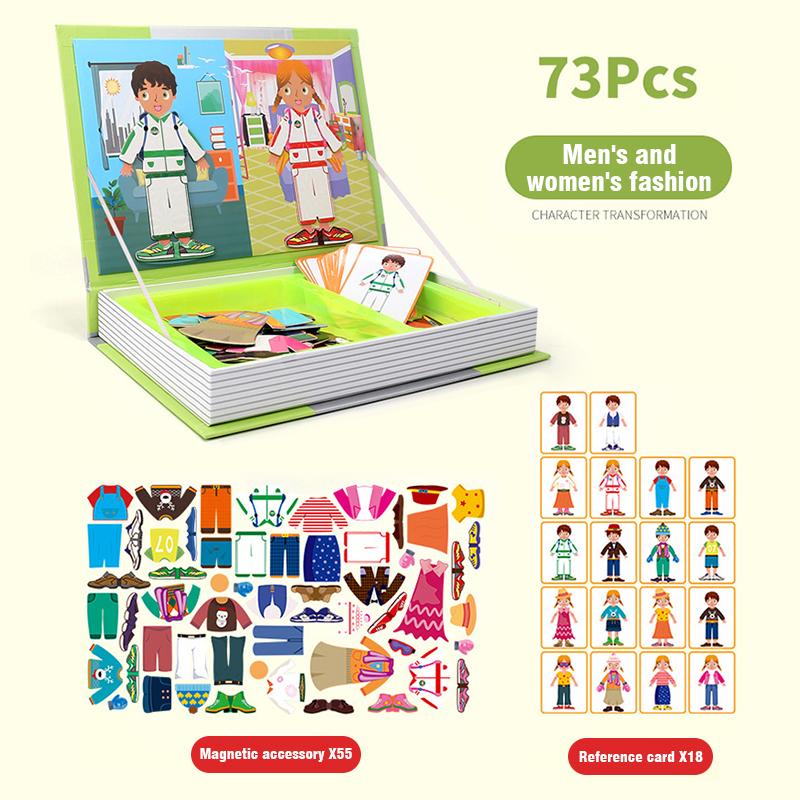 Montessori Children Intelligent Magnetic Book 3D Cartoon Puzzles Jigsaw Brain Training Game Educational Toys Kids Birthday Gift